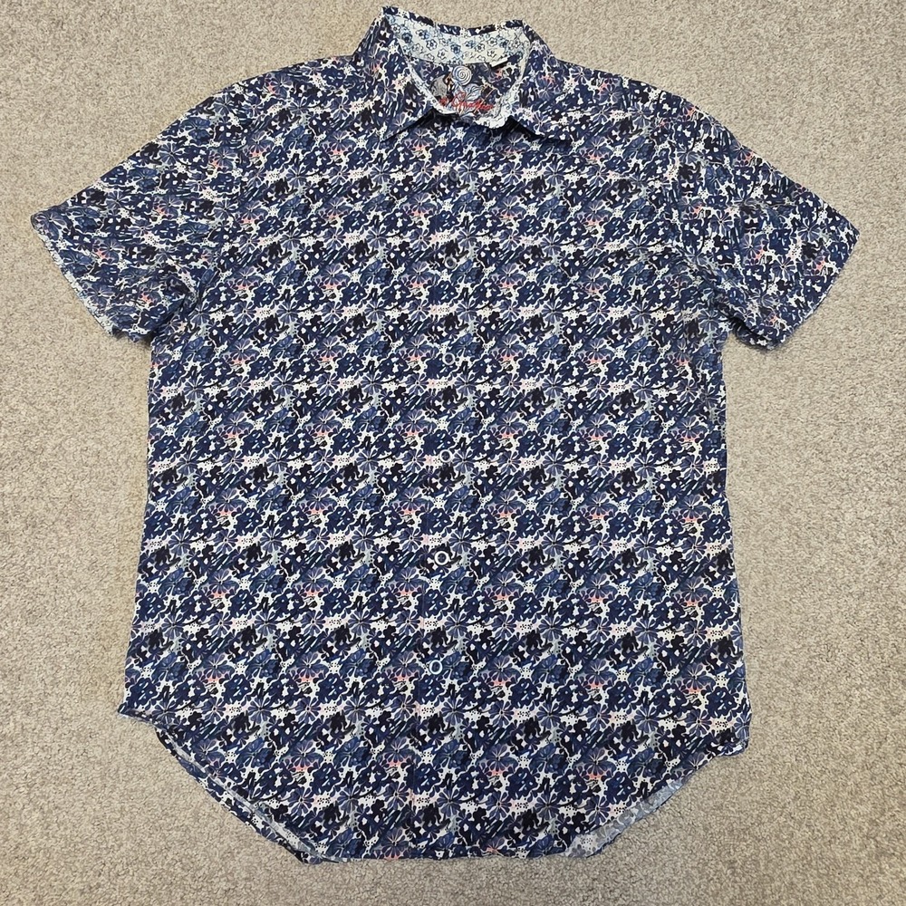 Robert Graham Navy Blue Floral Short-Sleeve Button-Down Shirt